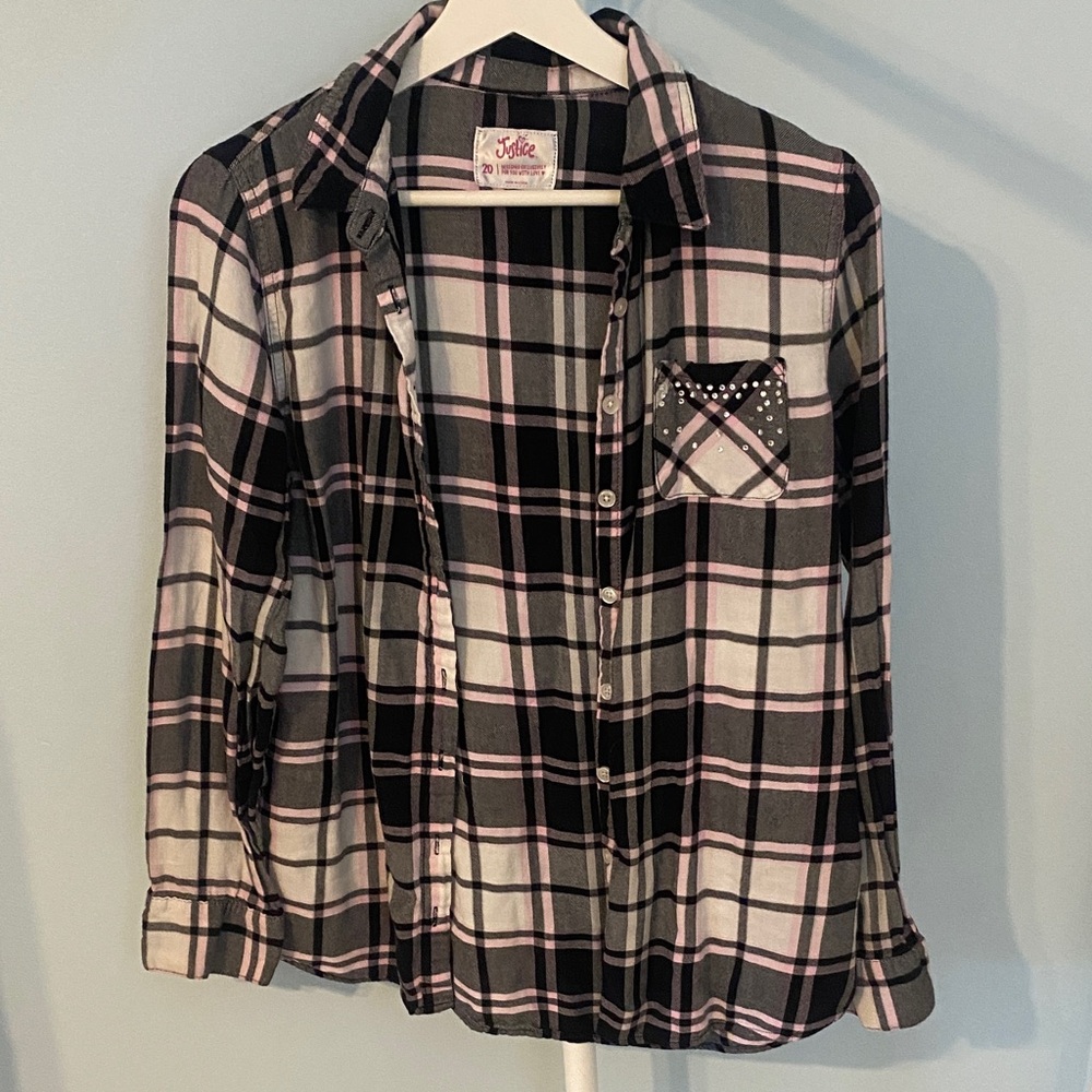 Black and Pink Plaid Button Down Shirt